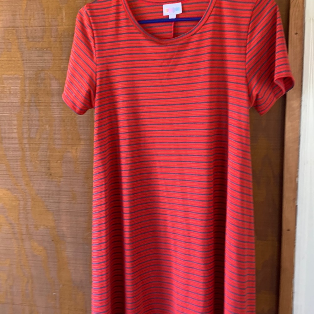LuLaRoe Carly dress. Excellent condition striped orange background